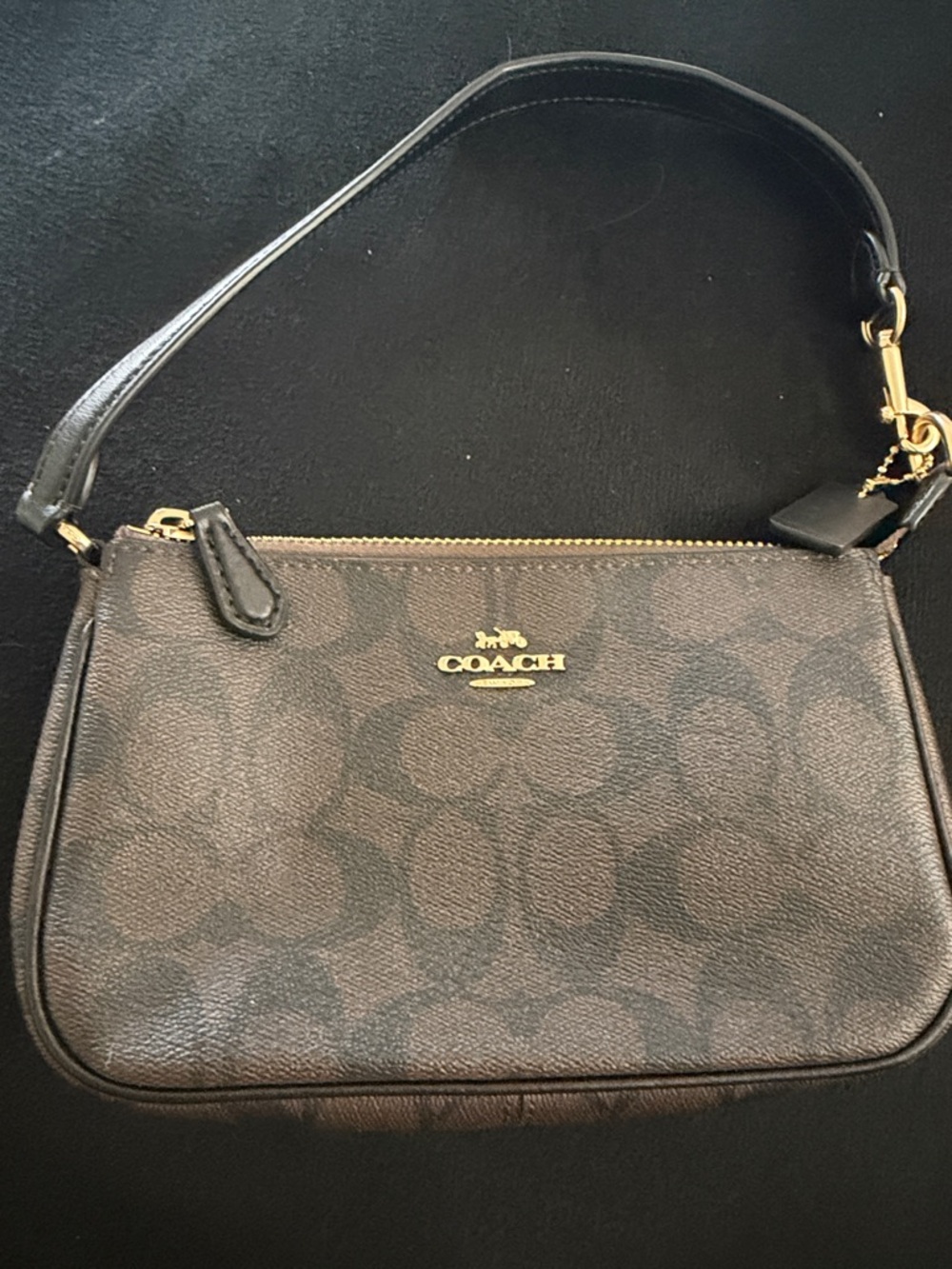 Coach Mini Signature Wristlet in Brown with Gold Hardware